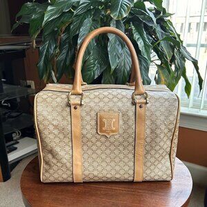 CELINE Macadam Canvas Boston Bag Tan